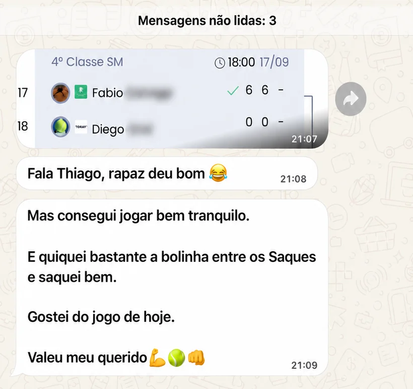Depoimento real de um aluno no WhatsApp sobre conseguir jogar bem tranquilo